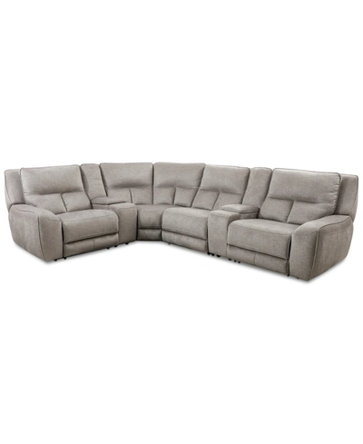 Shop Mwhome Closeout! Terrine 6-pc. Fabric Sectional With 3 Power Motion Recliners And 2 Usb Consoles, Created F In Alton Linen