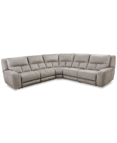 Shop Mwhome Closeout! Terrine 5-pc. Fabric Sectional With 3 Power Motion Recliners, Created For Macy's In Alton Linen