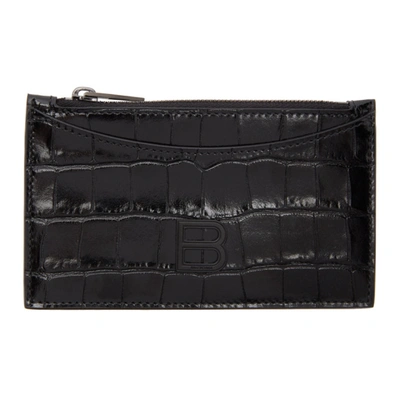 Shop Balenciaga Black Croc Hourglass Zip Card Holder In 1000 Black
