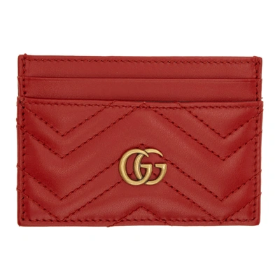 Shop Gucci Red Gg Marmont Card Holder In 6433 Hibis Red/hibis