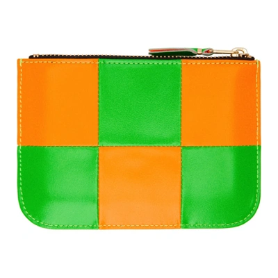 Shop Comme Des Garçons Green & Orange Fluo Squares Zip Pouch Card Holder In Green/orange