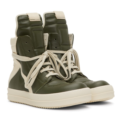 Shop Rick Owens Kids Khaki & Off-white Geobasket High Sneakers In 1511 Green/milk