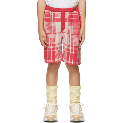 Shop Ligne Noire Kids Pink & Off-white Tartan Shorts In Fuxia