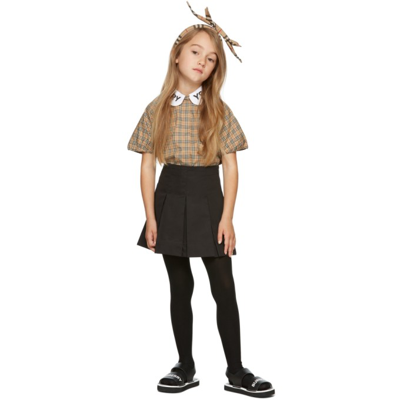 Shop Burberry Kids Black Pleated Monogram Skirt