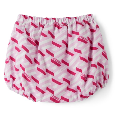 Shop Versace Baby Pink La Greca Dress Set In 5p150 Fuxia+pink
