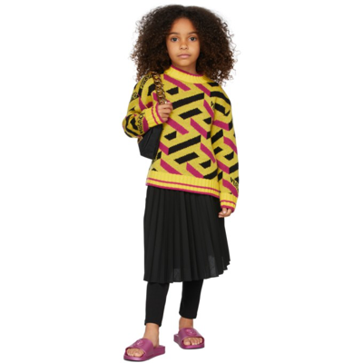 Shop Versace Kids Yellow Monogram Jacquard Sweater In 5y010 Yellow+multico