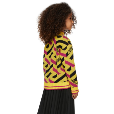 Versace Kids Yellow Monogram Jacquard Sweater In Yellow Multicolor