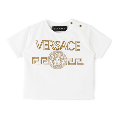 Shop Versace Baby White Medusa Greca T-shirt In 2w110 White+gold