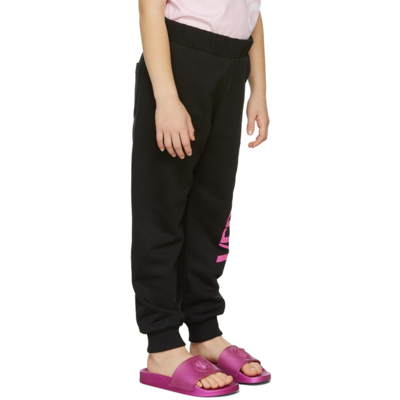 Shop Versace Kids Black & Pink Logo Lounge Pants In 2b110 Black-fuxia