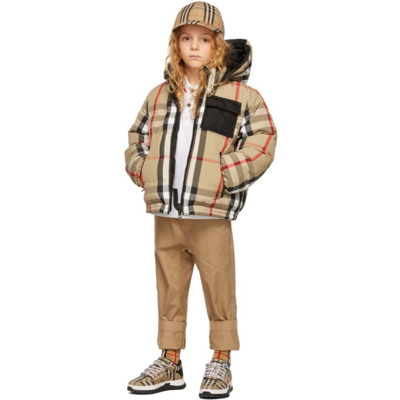 Shop Burberry Kids Reversible Beige Down Check Puffer Jacket In Archive Bge Ip Ck Ca