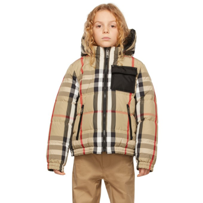 Burberry Kids Reversible Beige Down Check Puffer Jacket In Brown ModeSens