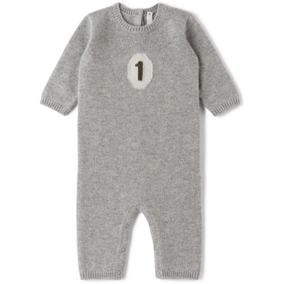 Shop Bonpoint Baby Cashmere Intarsia Tiloint Bodysuit In 192 Gris Chine C.