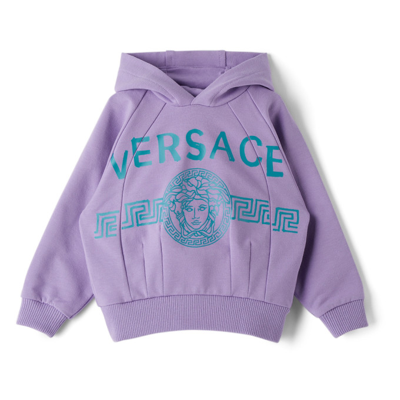 Shop Versace Baby Purple & Blue Medusa Greca Print Hoodie In 2l260 Lilac+turquais