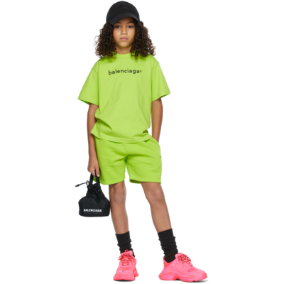 Shop Balenciaga Kids Green & Black Copyright Shorts In 7072 Lime/black