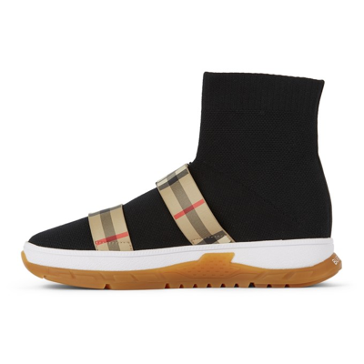 Shop Burberry Kids Buckled Strap Union Sock Sneakers In Black