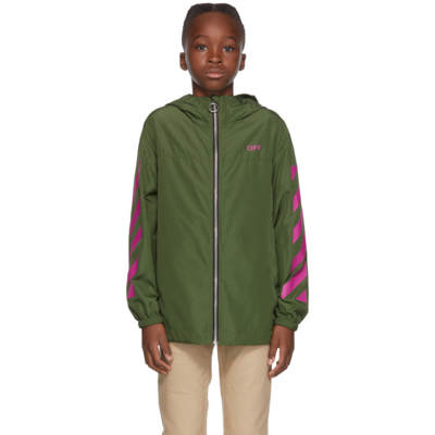 Shop Off-white Kids Green Stamp Windbreaker Jacket In Fuschia