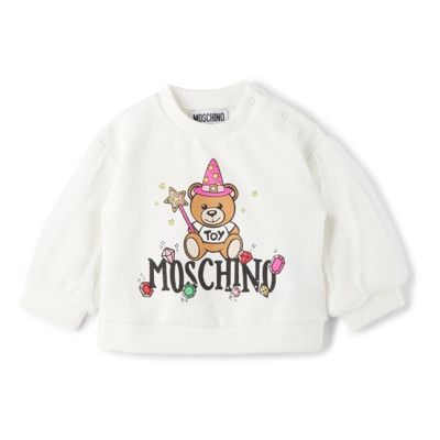 Shop Moschino Baby White Tulle Sleeve Fairy Print Sweatshirt In 10063 Cloud