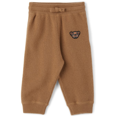 Shop Burberry Baby Brown Embroidered Lounge Pants In Dark Sand