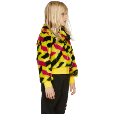 Shop Versace Kids Yellow Faux-fur 'la Greca' Jacket In 2y250 Yellow+black