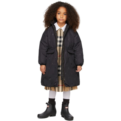 Shop Burberry Kids Black Down Star Monogram Coat In Black Ip Pattern