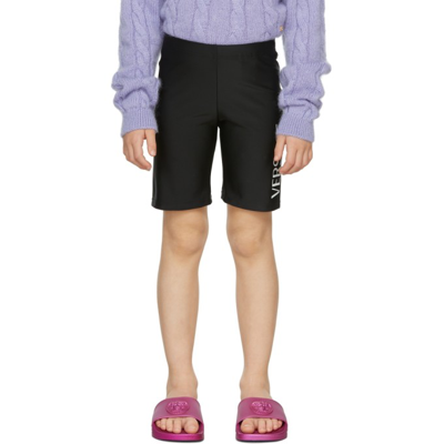 Shop Versace Kids Black Logo Bike Shorts In 2b020 Black+white