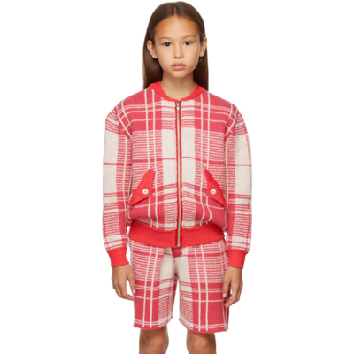 Shop Ligne Noire Kids Pink & Off-white Tartan Bomber Jacket In Fuxia