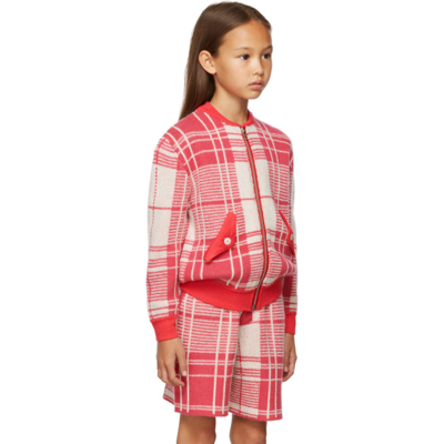 Shop Ligne Noire Kids Pink & Off-white Tartan Bomber Jacket In Fuxia