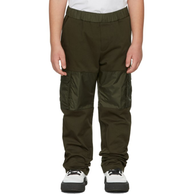 Shop Moncler Kids Green Twill & Satin Trousers In 833 Green