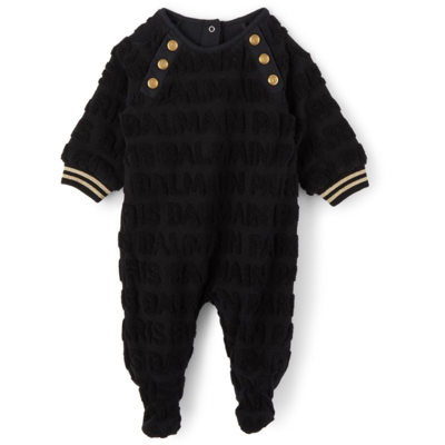 Shop Balmain Baby Black Terry Bodysuit Set In 930 Black