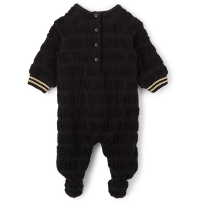 Shop Balmain Baby Black Terry Bodysuit Set In 930 Black