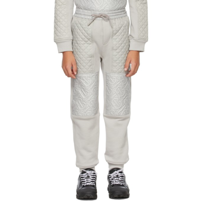 Shop Burberry Kids Grey Monogram Quilted Panel Lounge Pants In Light Grey