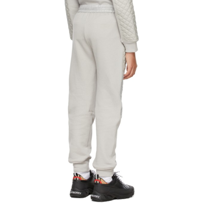 Shop Burberry Kids Grey Monogram Quilted Panel Lounge Pants In Light Grey