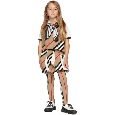 Shop Burberry Kids Beige Icon Stripe Rosalita Pleated Skirt In Archive Beige Ip S