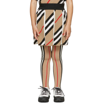 Shop Burberry Kids Beige Icon Stripe Rosalita Pleated Skirt In Archive Beige Ip S
