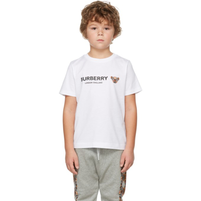 Shop Burberry Kids White Thomas Bear Motif T-shirt