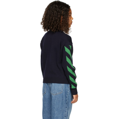 Shop Off-white Kids Virgin Wool Diagonal Sweater In Navy/grey