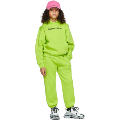 Shop Balenciaga Kids Green & Black Copyright Hoodie In 7072 Lime/black