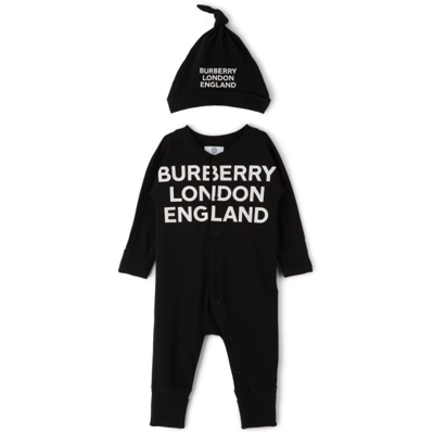 Shop Burberry Baby Cleo Logo Bodysuit Set In Black