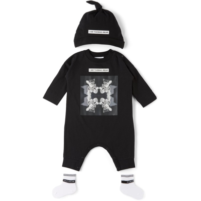 Shop Burberry Baby Thomas Bear Bodysuit Set In Black