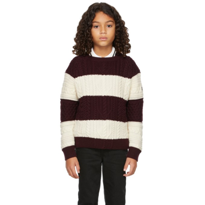 Shop Burberry Kids Burgundy & White Cable Knit Sweater In Burgundy / White