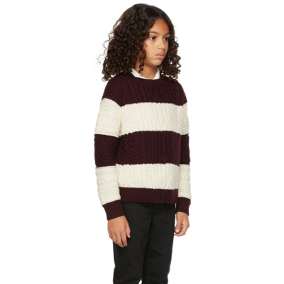 Shop Burberry Kids Burgundy & White Cable Knit Sweater In Burgundy / White