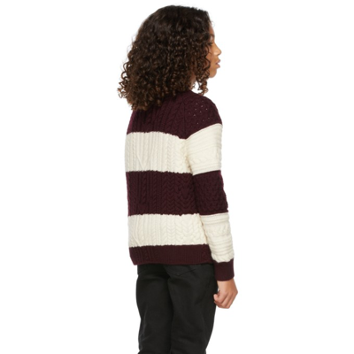 Shop Burberry Kids Burgundy & White Cable Knit Sweater In Burgundy / White