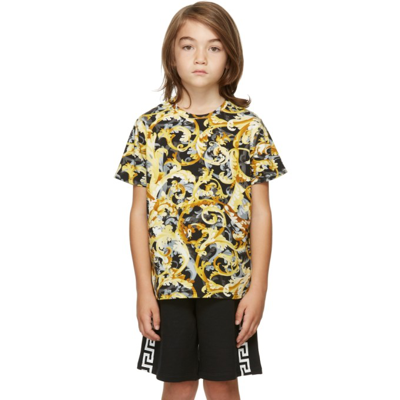 Shop Versace Kids Black & Yellow Baroccoflage T-shirt In 5b000 Black+gold