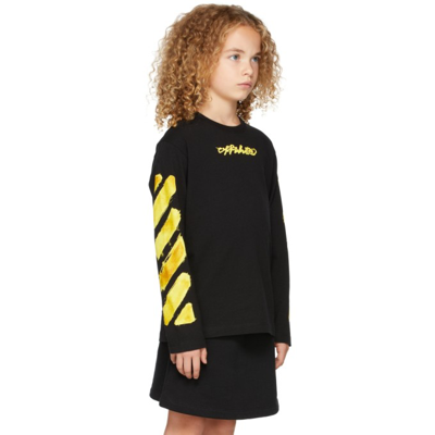 Shop Off-white Kids Script Logo Long Sleeve T-shirt In Black/yellow
