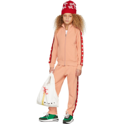 Shop Marni Kids Orange Logo Tape Zip Sweatshirt In Shrimp Pink 0m323
