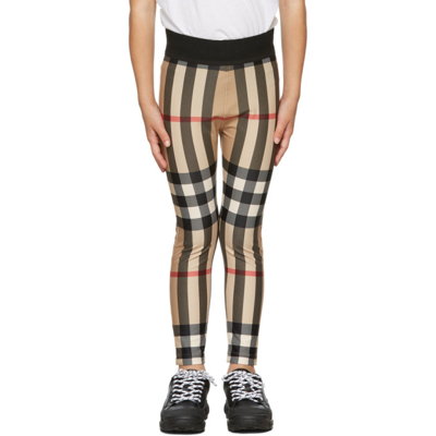 Shop Burberry Kids Beige Check Leggings In Archive Beige Ip Chk