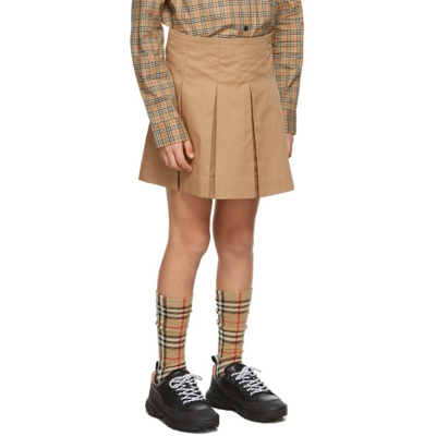 Shop Burberry Kids Beige Monogram Pleated Skirt In Archive Beige
