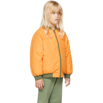Mini Rodini Kids Reversible Green Beaver Insulator Jacket In Green