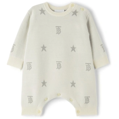 Shop Burberry Baby White Wool Star Monogram Bodysuit In Ivory