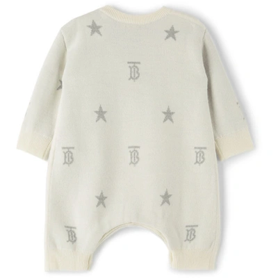 Shop Burberry Baby White Wool Star Monogram Bodysuit In Ivory